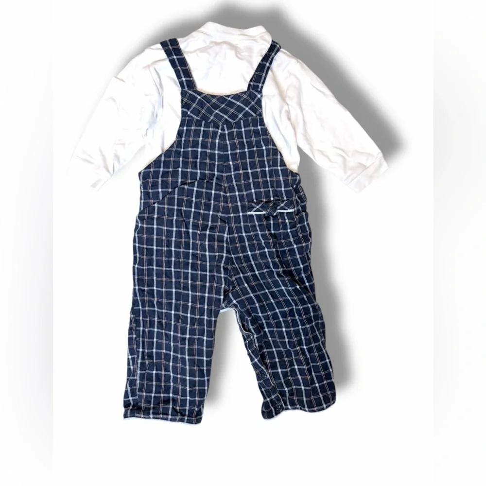 Babycottons Baby Boys 12 Months Plaid Overalls & White Top Outfit Set